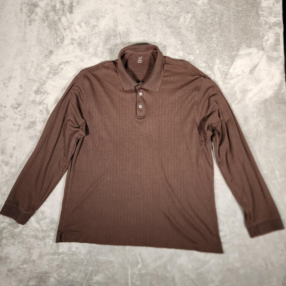 Van Heusen Polo Mens XL Studio Brown Textured Long Sleeve EUC
